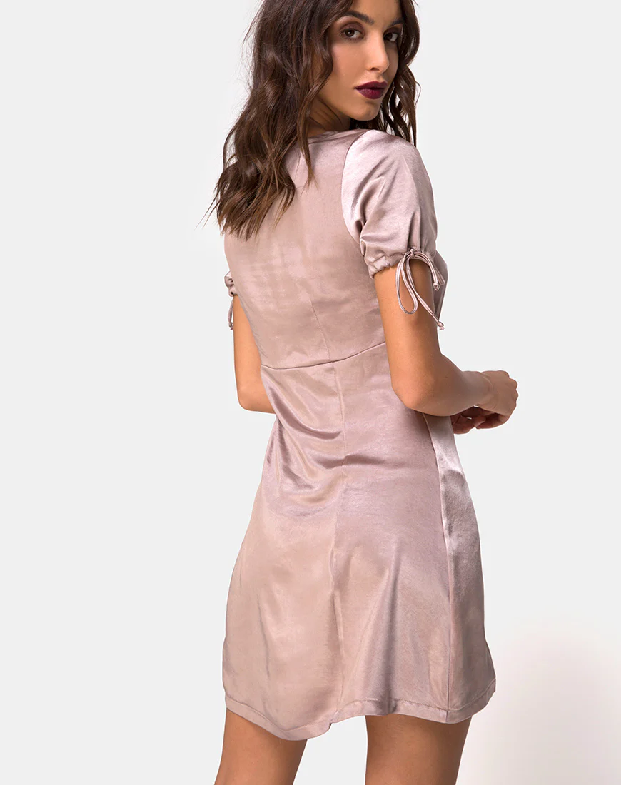 Guenette Dress in Satin Mink - Awmao