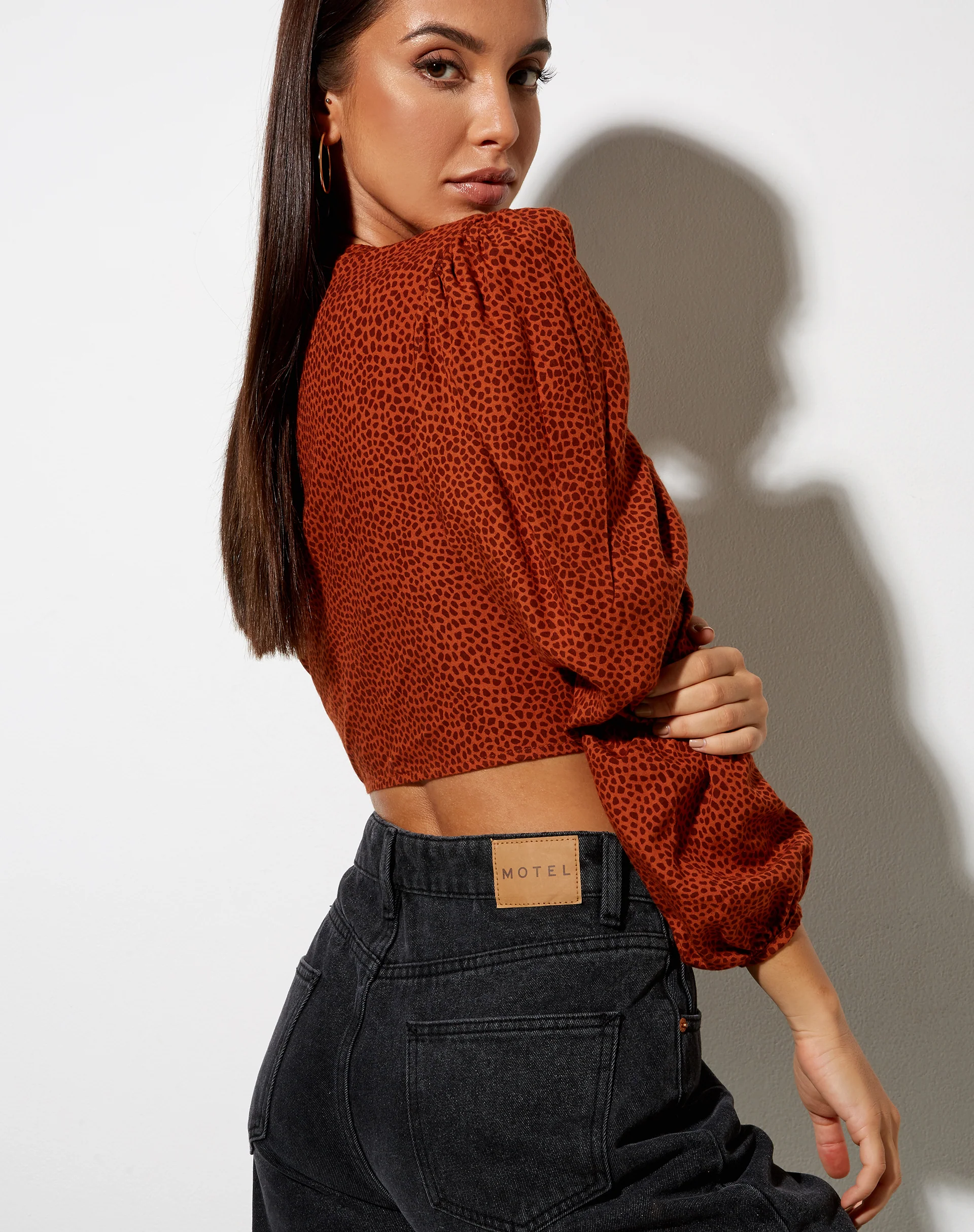 Glario Crop Top in Mini Croc Brown - Awmao