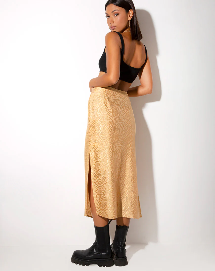 Tindra Midi Skirt in Satin Zebra Caramel - Awmao