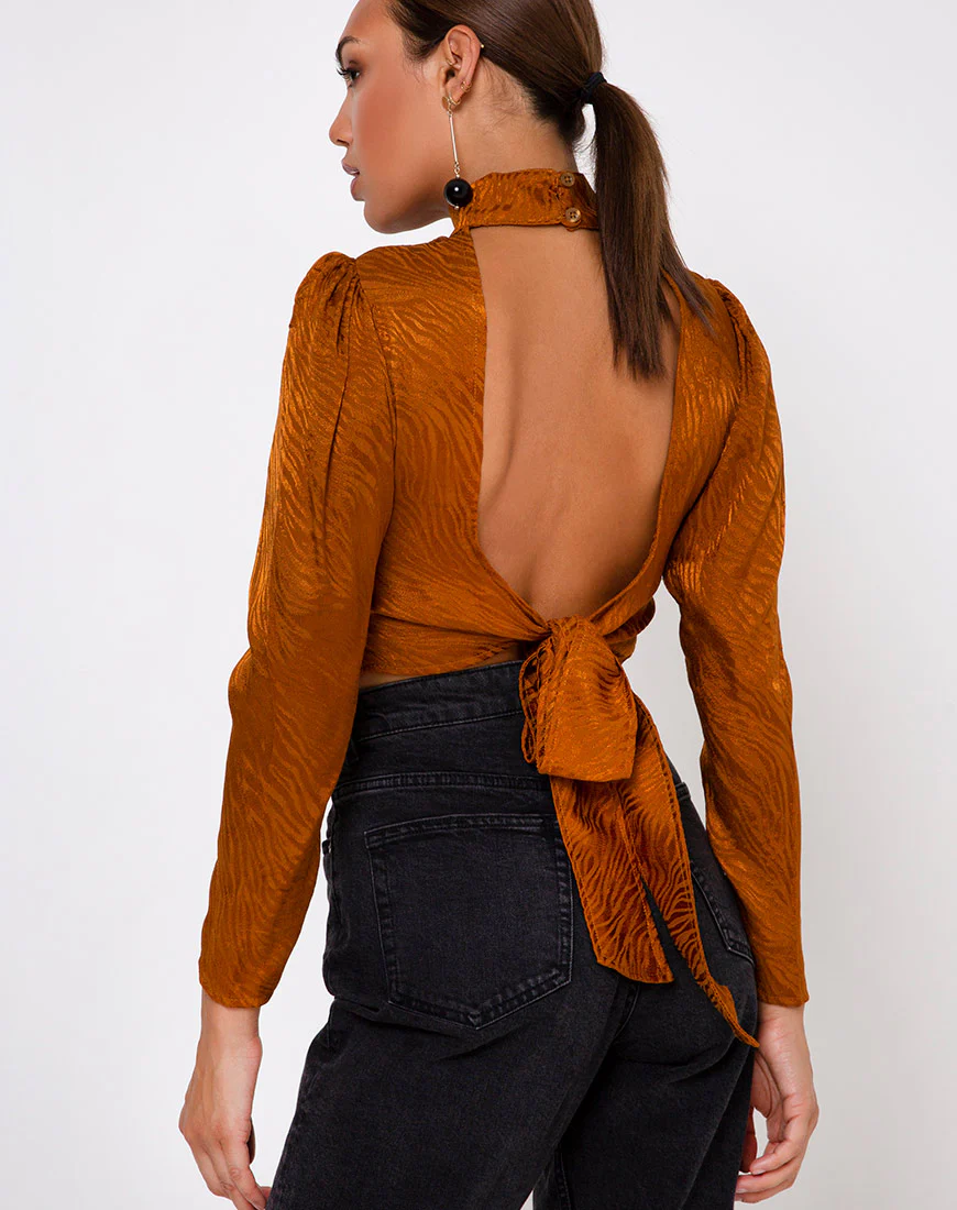 Jasty Crop Top in Satin Zebra Golden Coral - Awmao