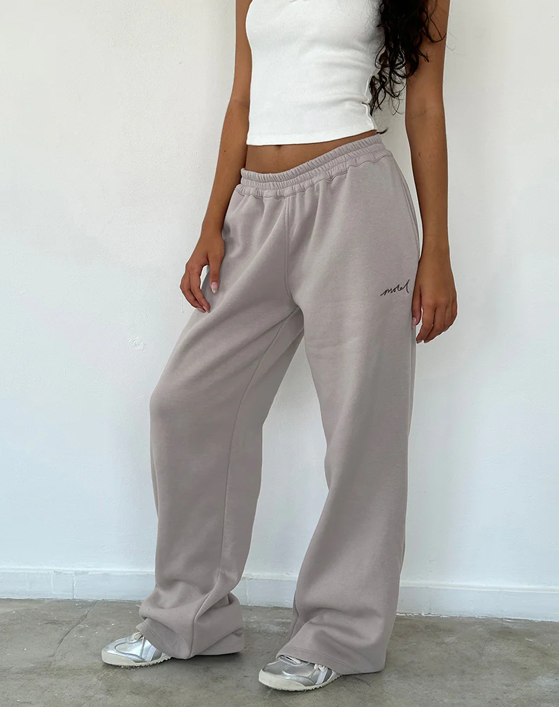 Loose Jogger in Mushroom with Tonal Brown 'MOTEL' Embroidery - Awmao