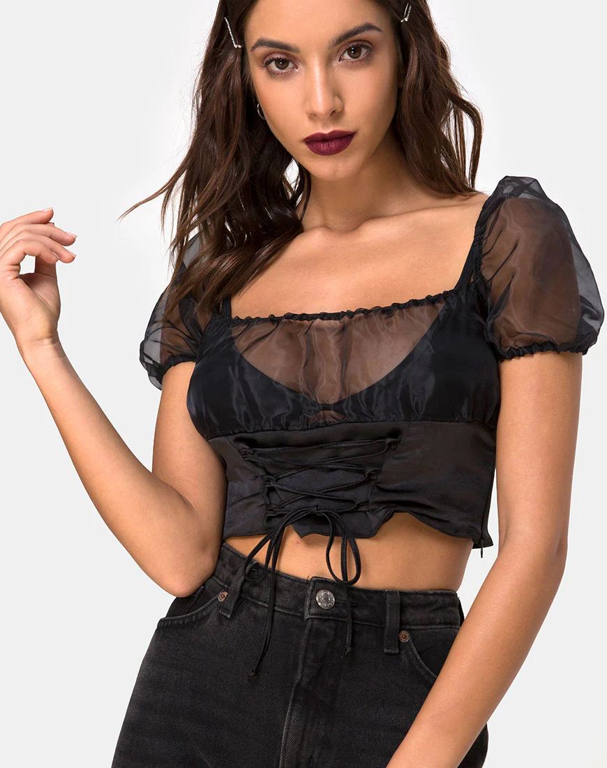 Ruina Top in Satin Black - Awmao