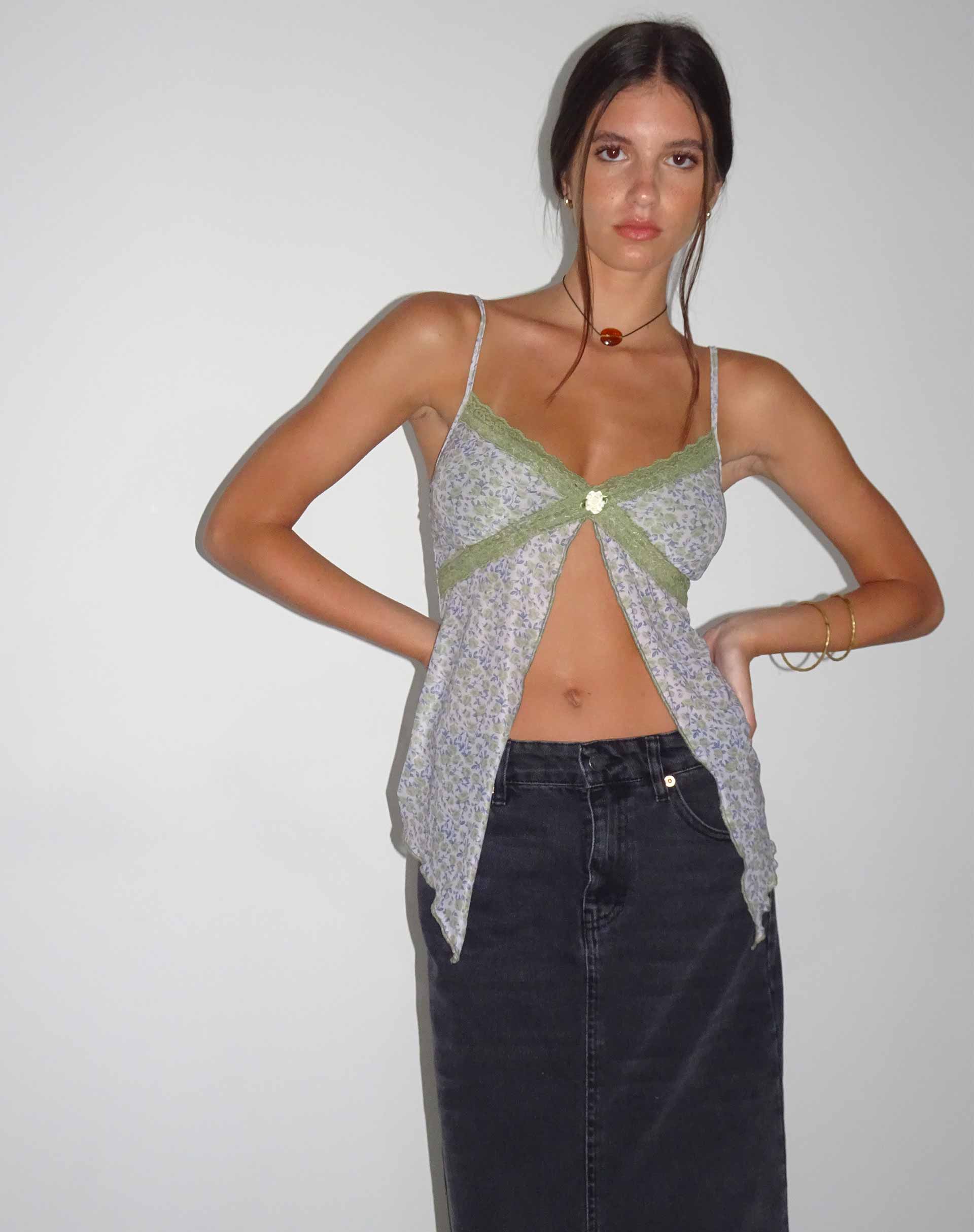 Aliqa Mesh Butterfly Top in Spring Rose Green - Awmao