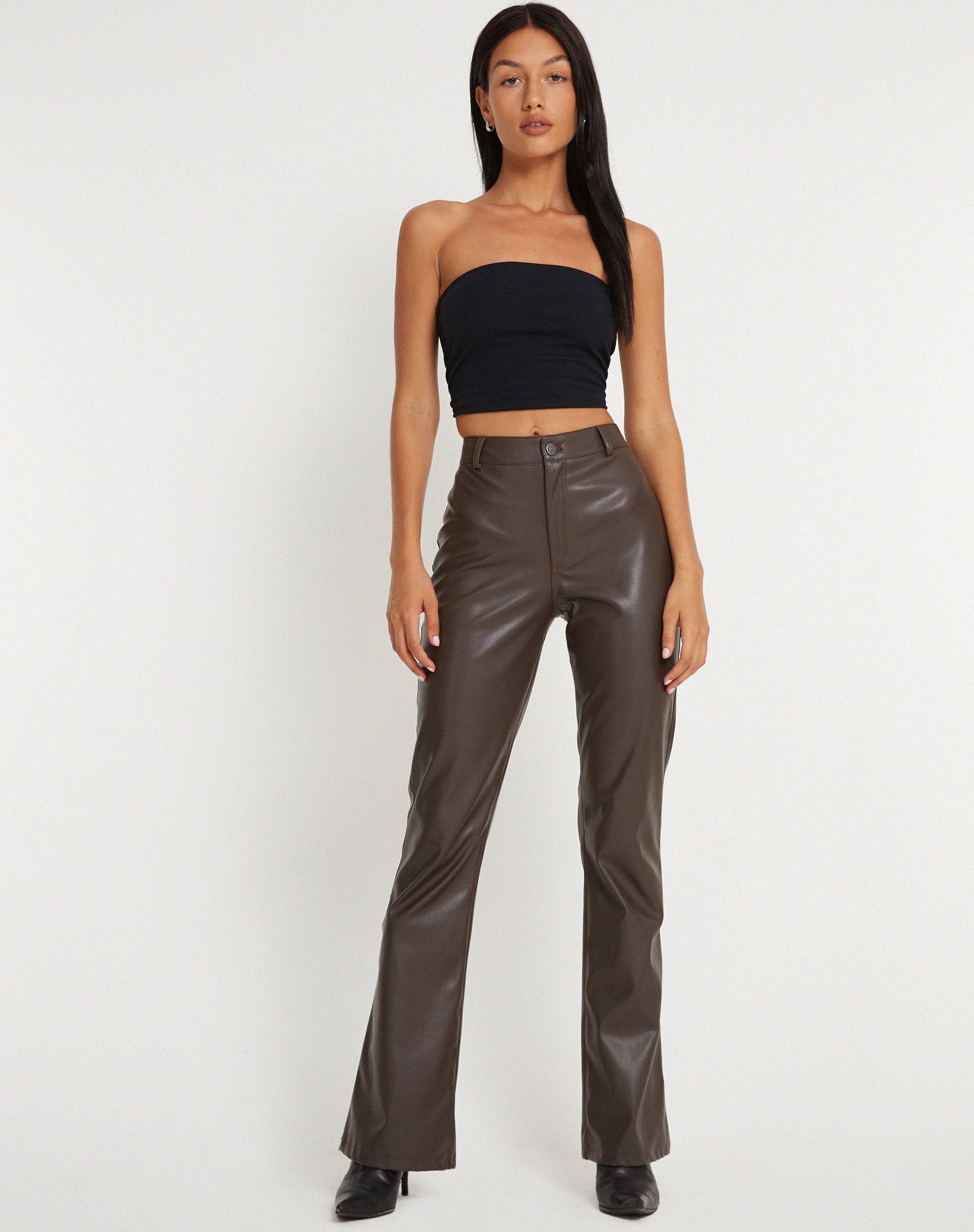 Zoven Trouser in Pu Dark Chocolate - Awmao