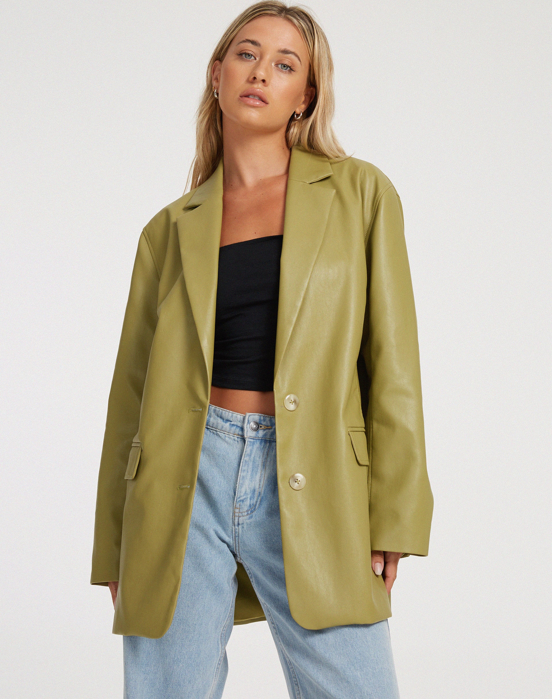 Saken Blazer in PU Leaf Green - Awmao