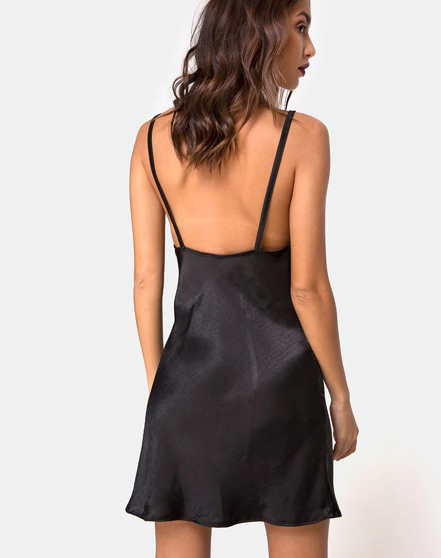 Camala Dress in Satin Black - Awmao