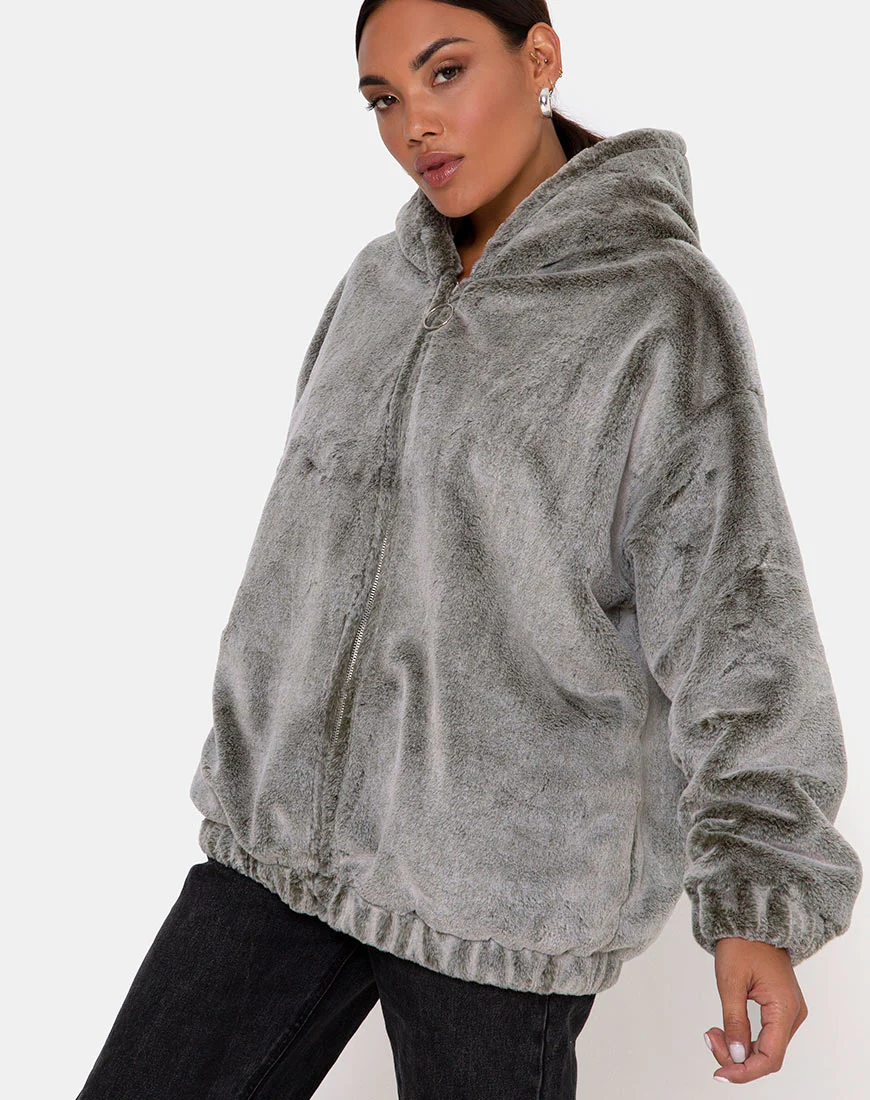 Emerson Jacket in Faux Fur Grey - Awmao