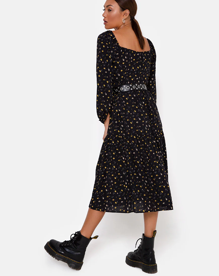 Senora Dress in Pretty Petal Black - Awmao