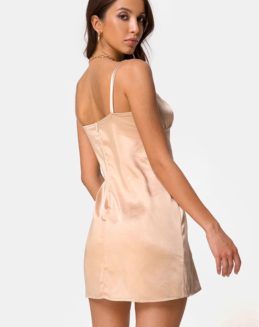 Kamalia Slip Dress in Satin Champagne - Awmao