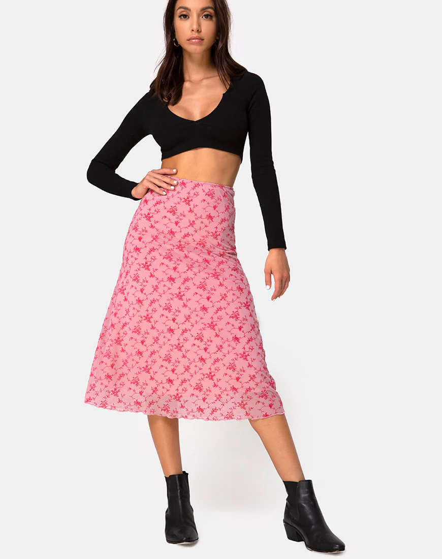 Taura Skirt in Love Bloom Pink Flock - Awmao