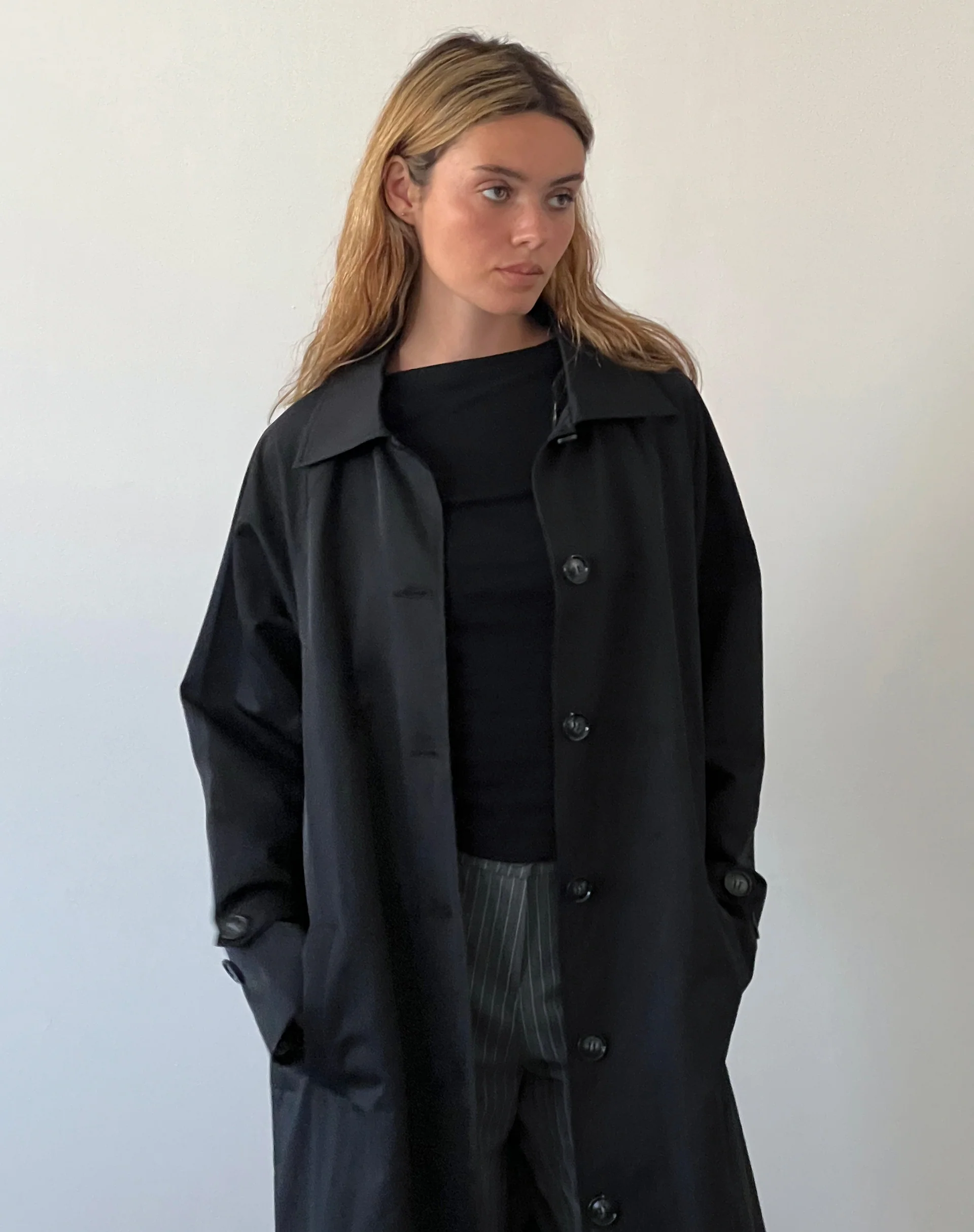 Assa Trench Coat in Black with Stripe Lining - Awmao