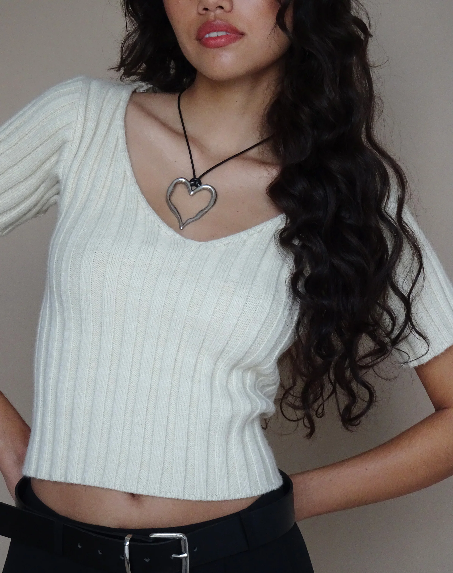 Suarti Rope Necklace with Silver Heart Pendant - Awmao