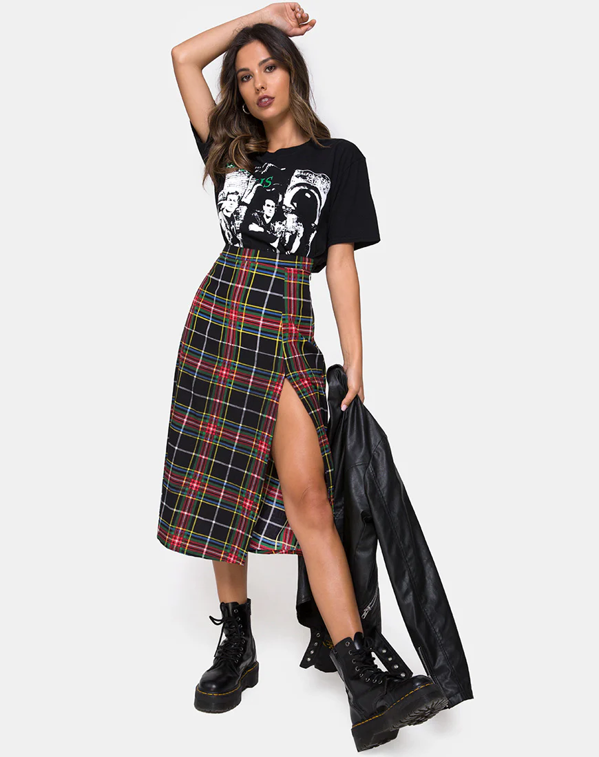 Saika Skirt in Plaid Red Green Yellow Black - Awmao