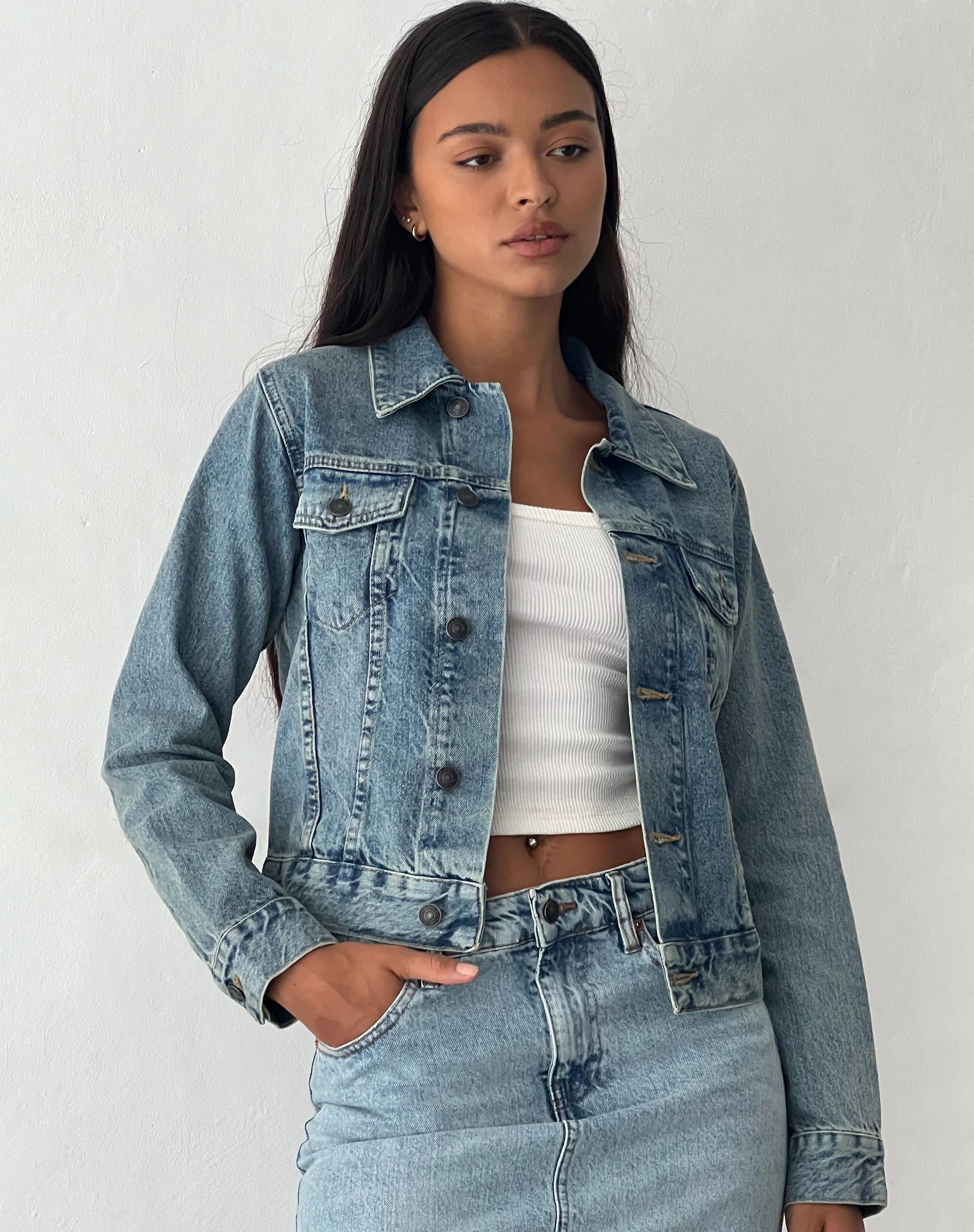 Fitted Denim Jacket in Blue Wash - Awmao