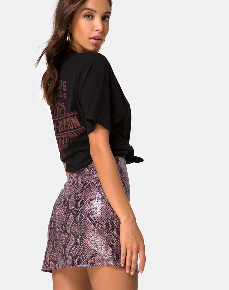 Pelmo Mini Skirt in Snake Mauve - Awmao