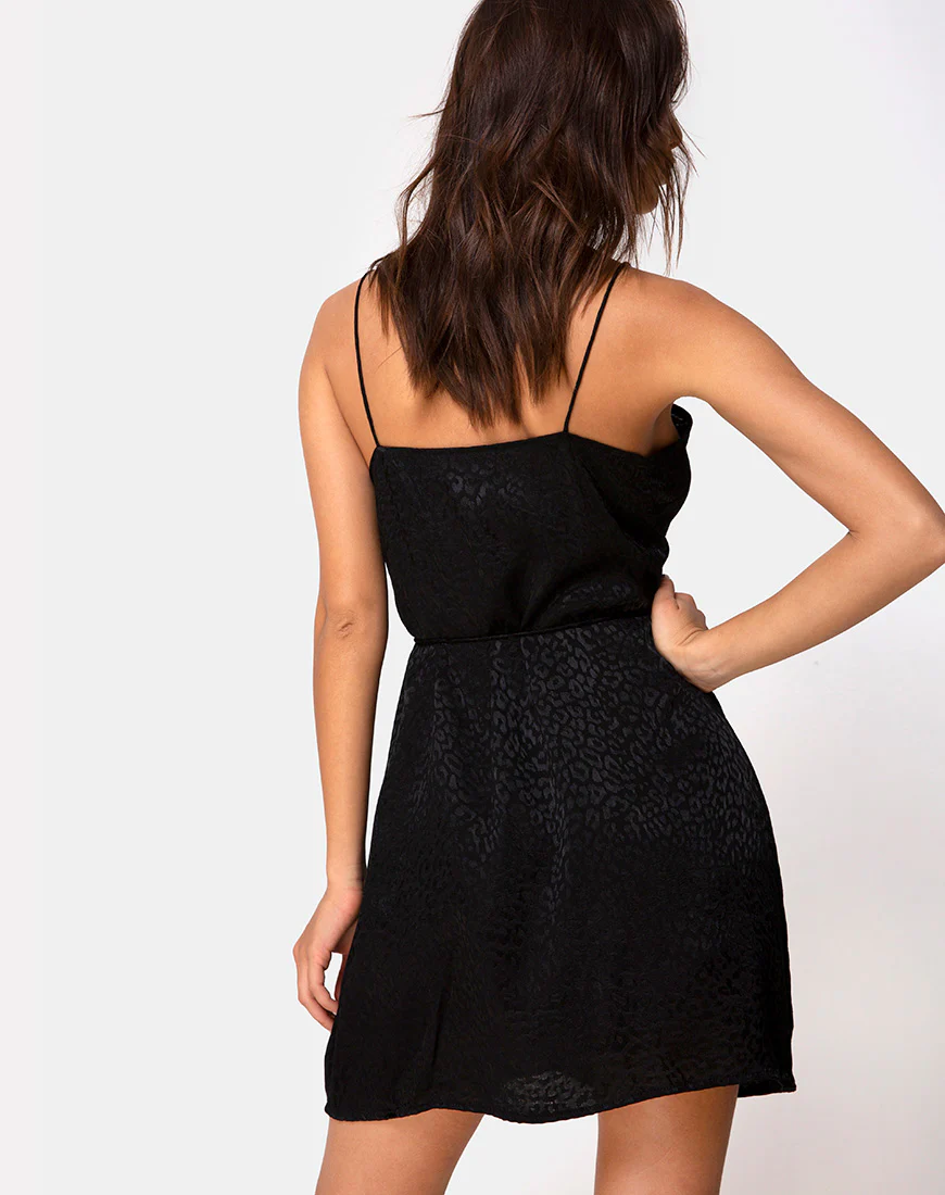 Furiosa Wrap Dress in Satin Cheetah Black - Awmao