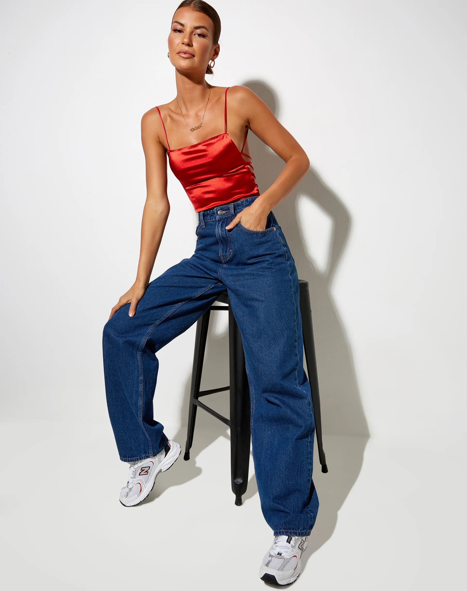 Ozka Crop Top in Satin Rust - Awmao