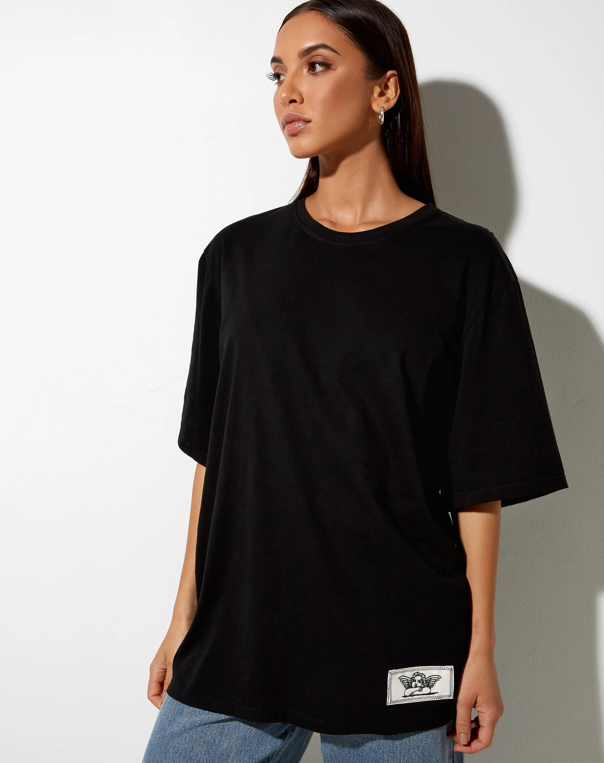 Cocoon Tee in Black Angelo Label Embro - Awmao