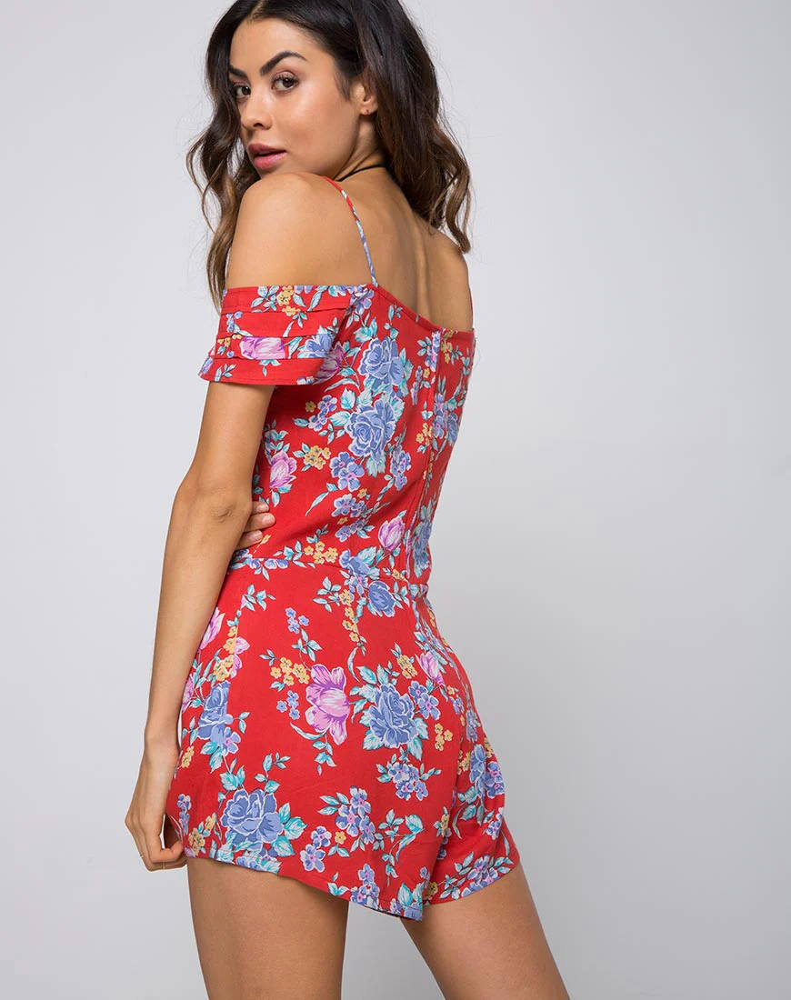Samitta Cold Shoulder Playsuit in Vintage Fleur - Awmao