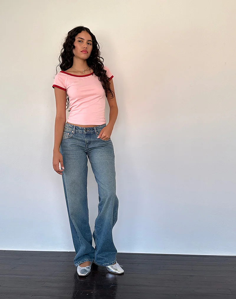 Bitha Top in Ballet Pink with Adrenaline Red Binding - Awmao