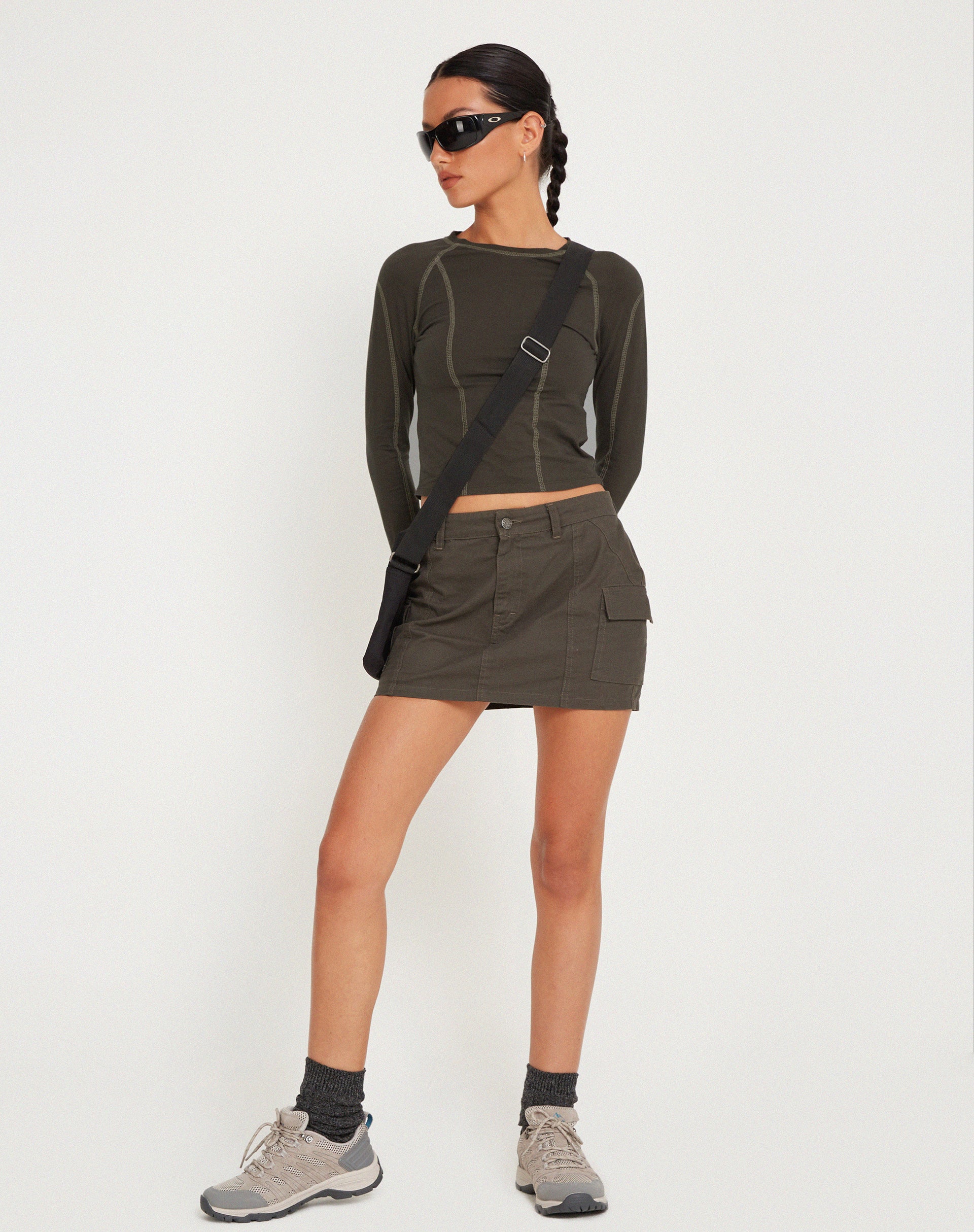 Megun Long Sleeve Top in Gunmetal with Grey Top Stitch - Awmao