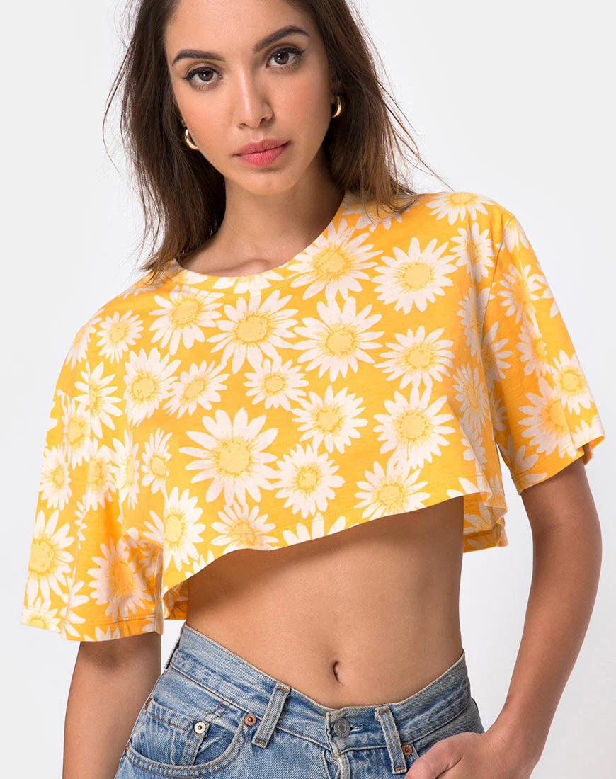 Super Crop Tee in Sunkissed Floral Yellow - Awmao
