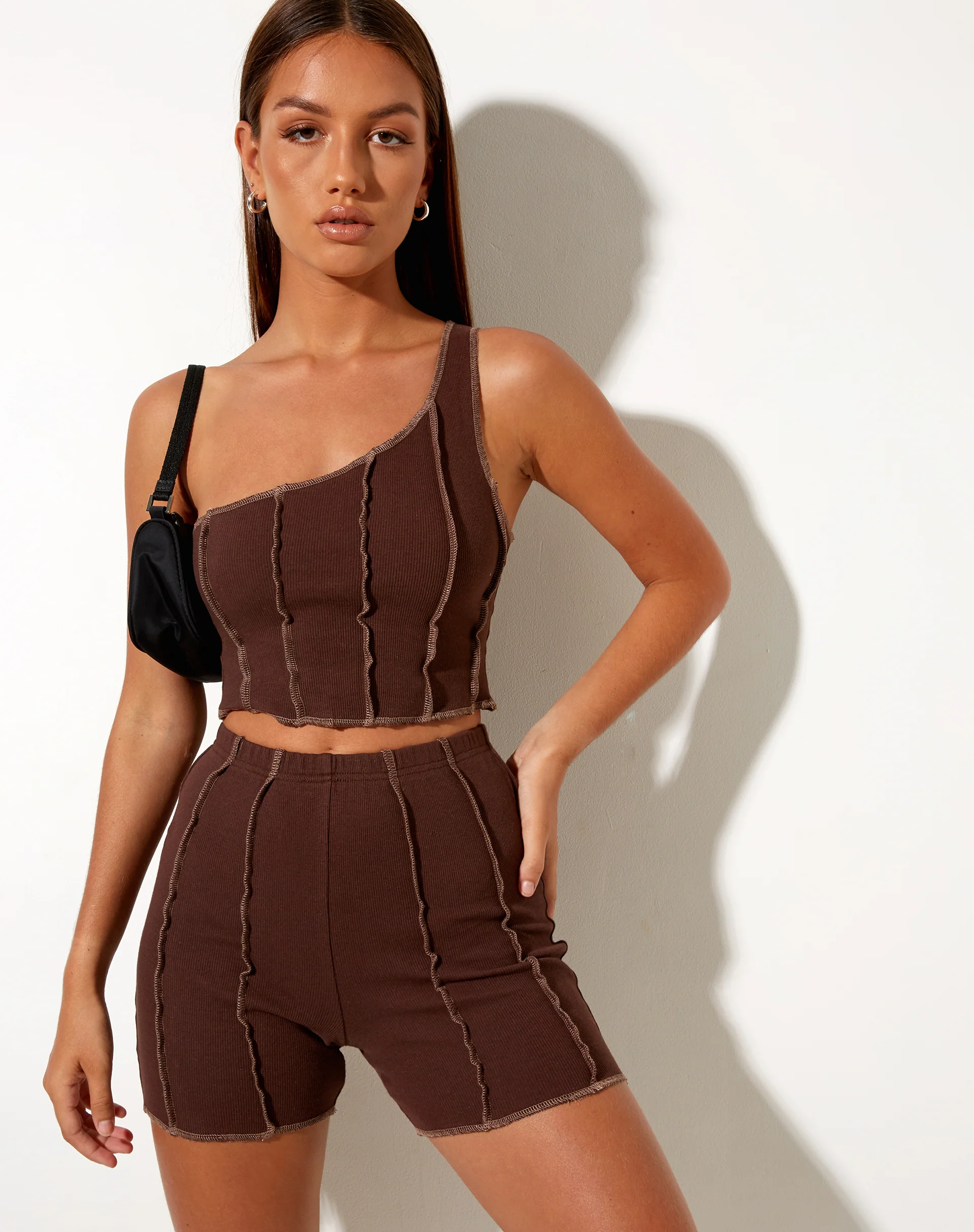 Kala Shorts in Rib Deep Mahogany with Brown Stitching - Awmao