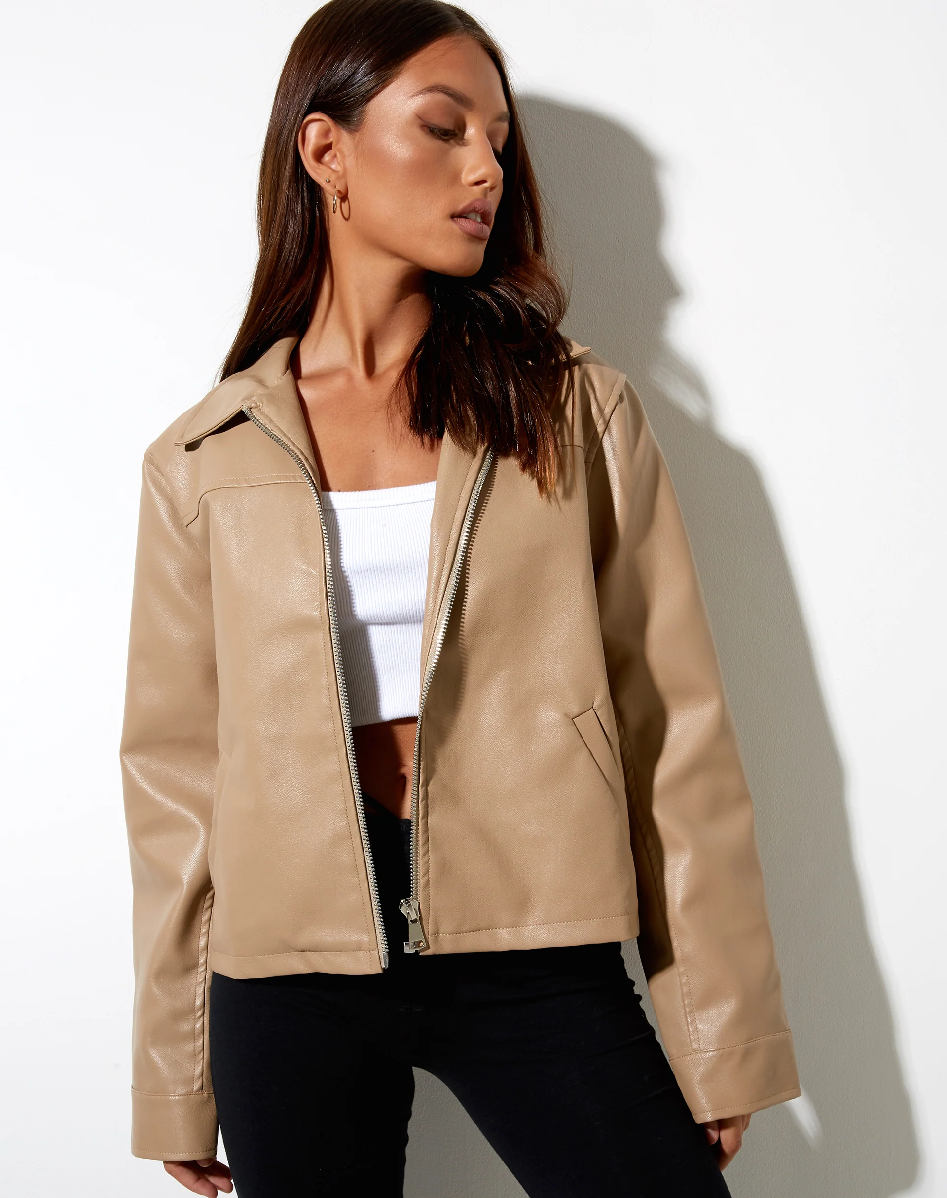 Nerissa Jacket in PU Light Brown - Awmao