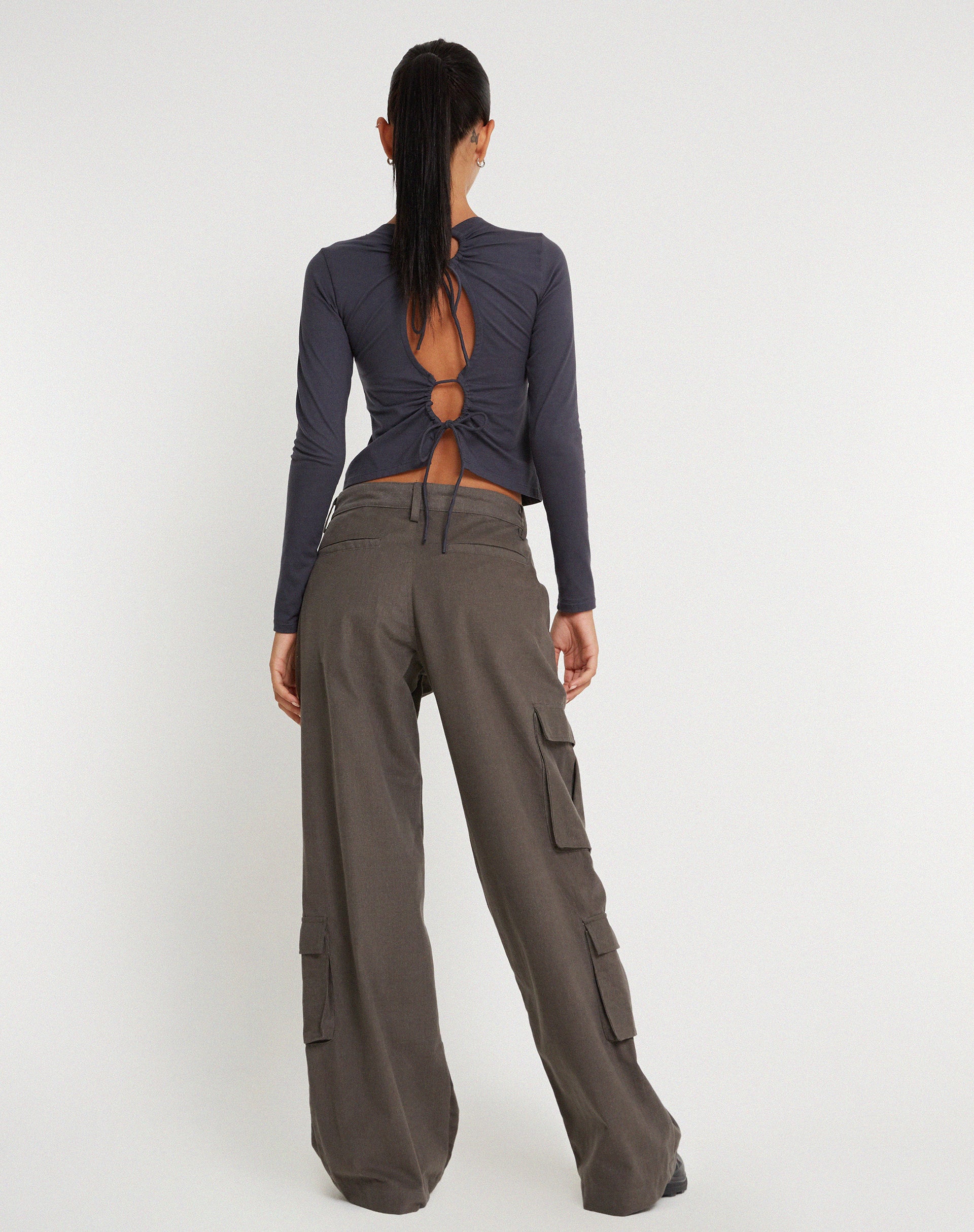 Shan Wide Leg Trouser in Dark Grey - Awmao