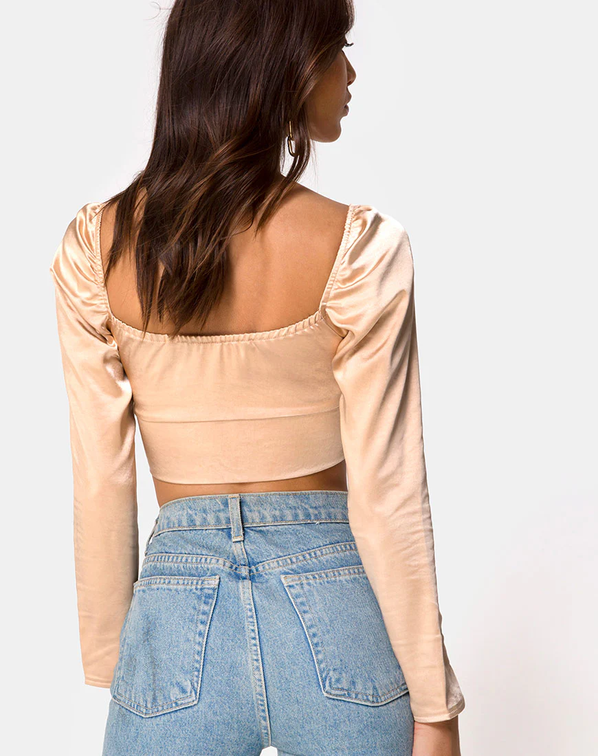 Laman Crop Top in Satin Champagne - Awmao