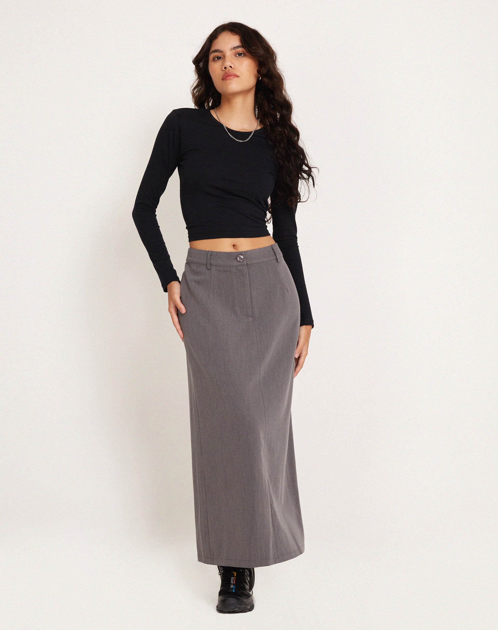 Lanula Midi Skirt in Tailoring Charcoal - Awmao