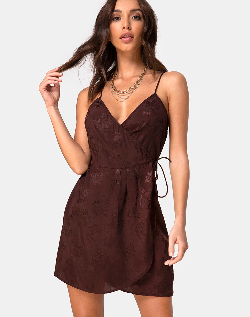 Furiosa Wrap Dress in Satin Rose Cocoa - Awmao