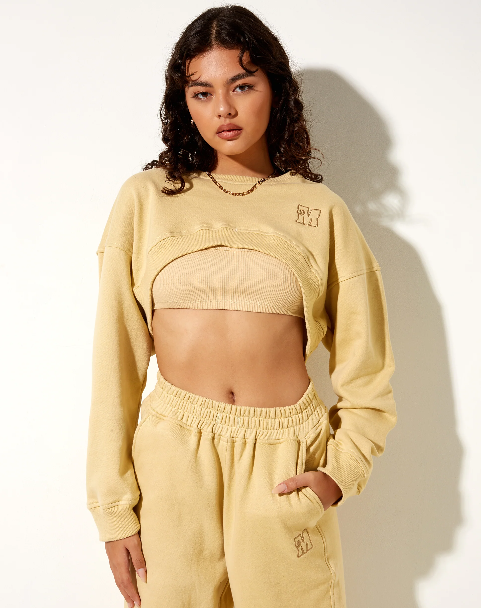 Bacel Cropped Sweatshirt in Custard M Embro - Awmao