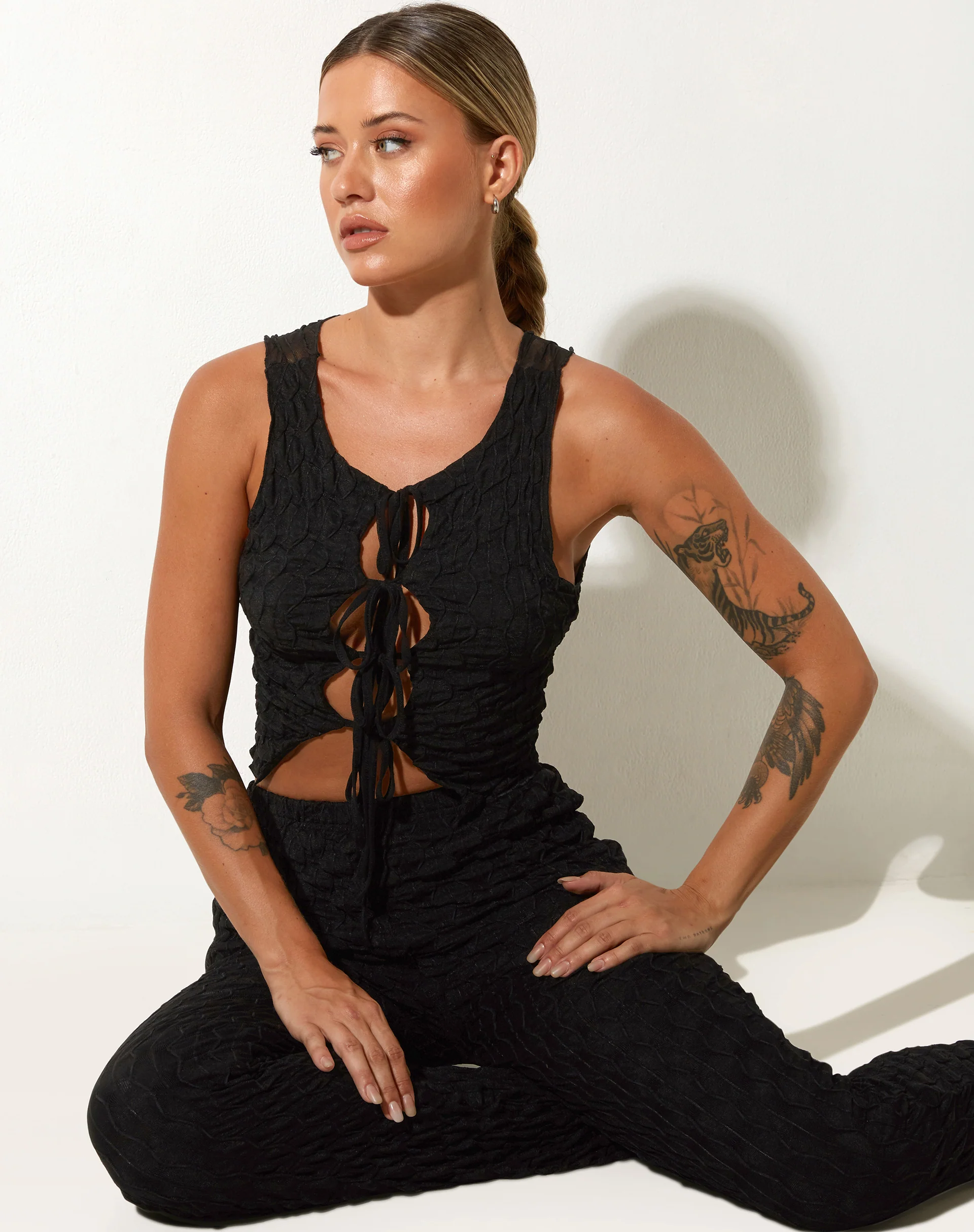 Kinara Top in Stripe Mesh Black - Awmao