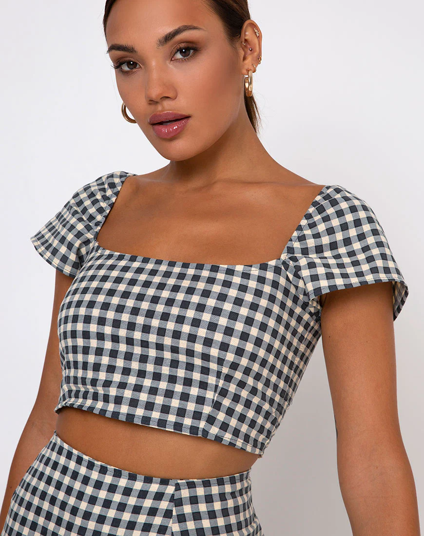 Cindy Crop Top in Gingham Cream - Awmao