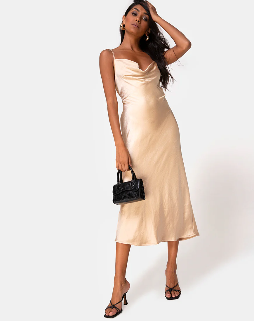Palasha Dress in Satin Gold - Awmao