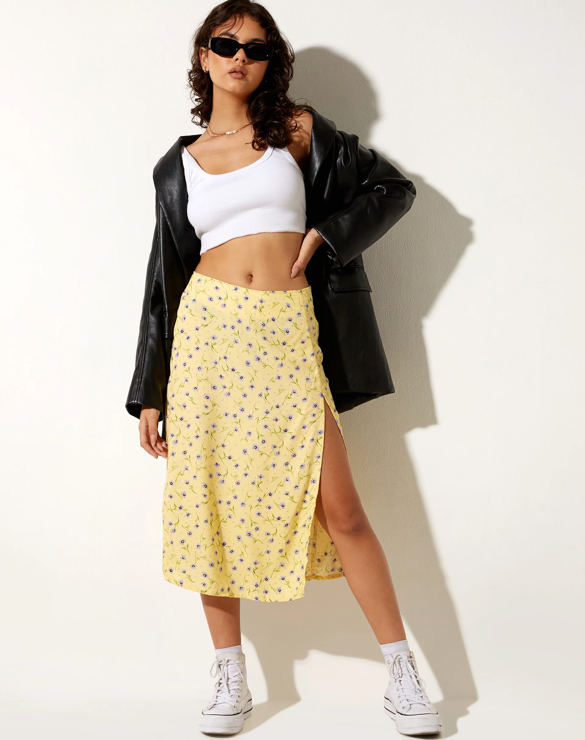 Seko Midi Skirt in Wild Flower Lemon Drop - Awmao