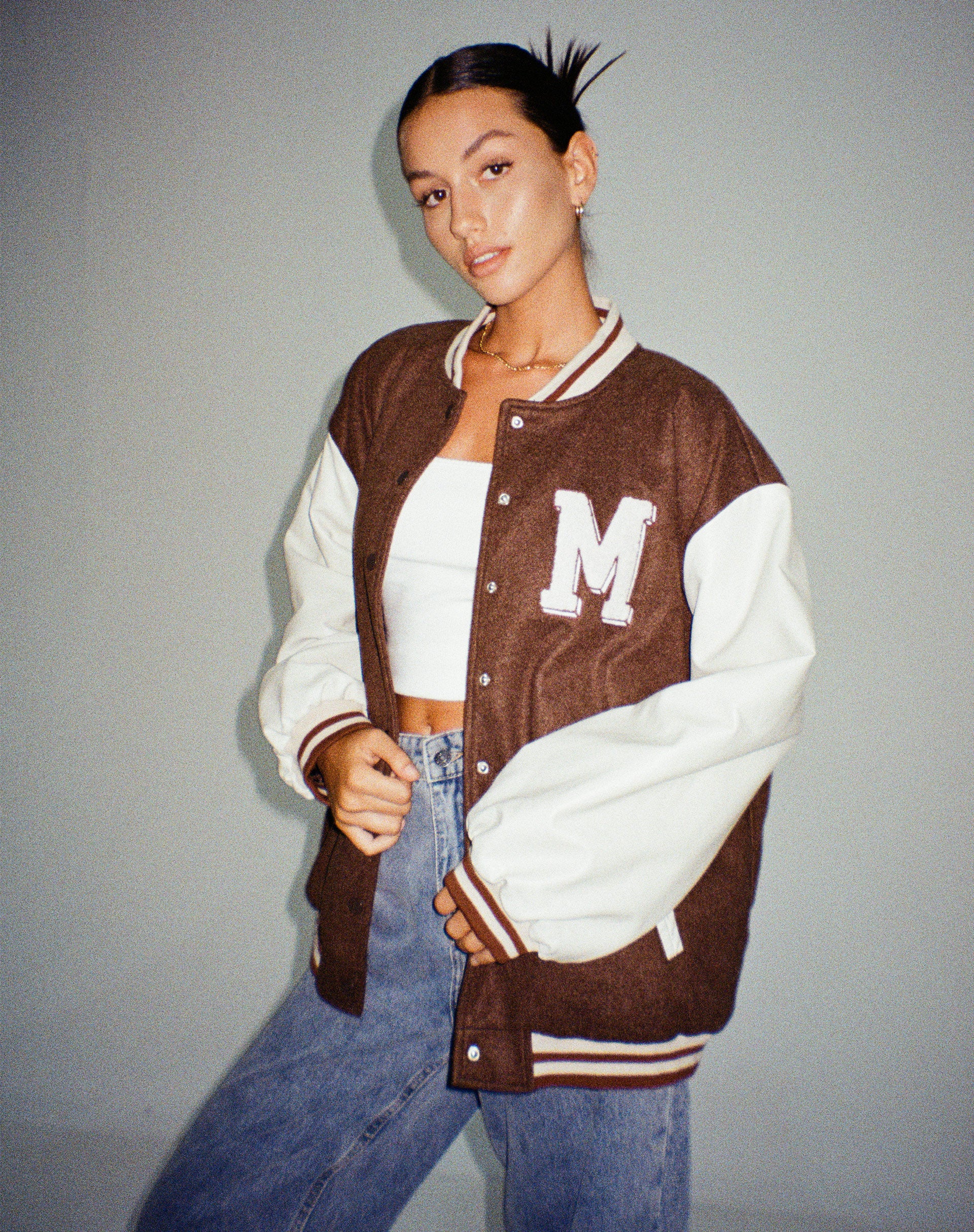Bama Varsity Jacket in Brown Beige - Awmao