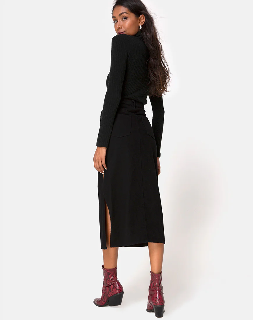 Lyra Midi Skirt in Black - Awmao