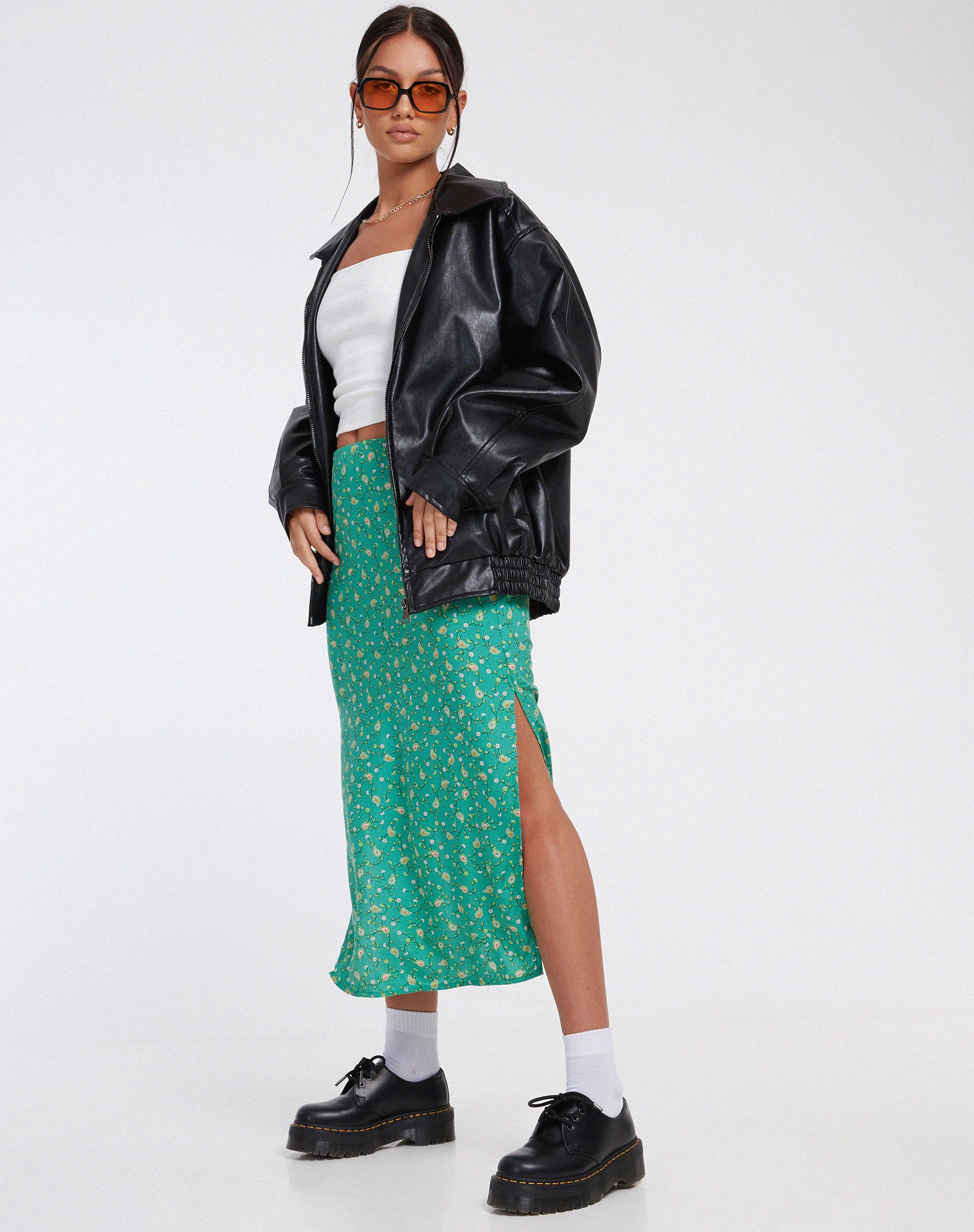 Kindra Midi Skirt in Paisley Fun Green - Awmao