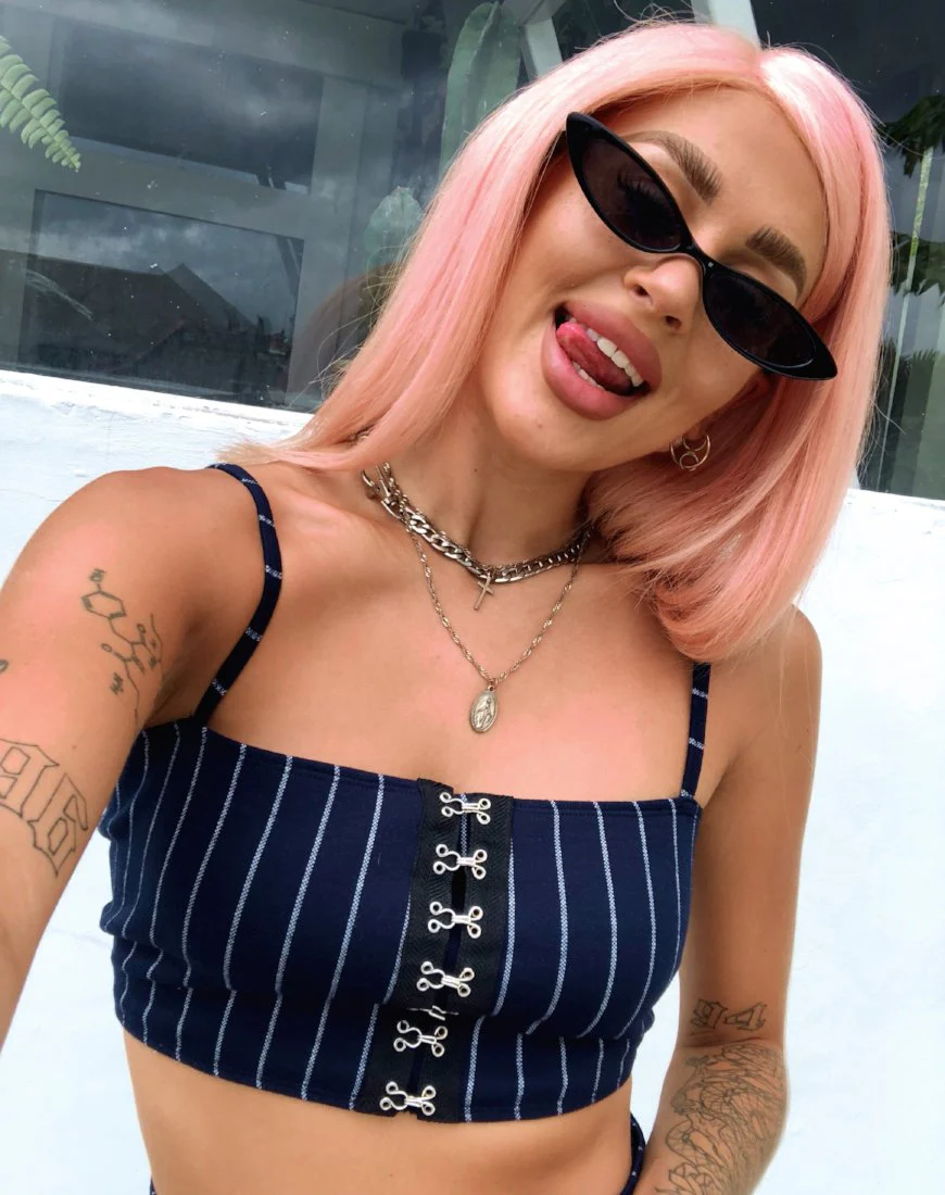 Kyga Crop Top In Navy Pinstripe - Awmao