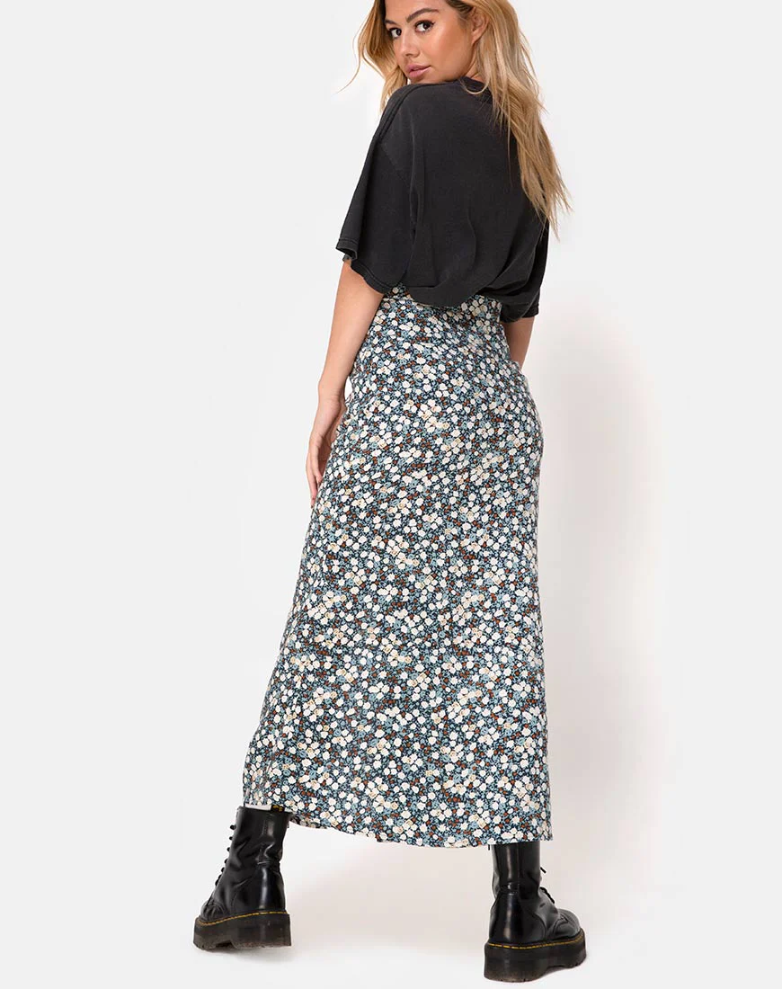 Rima Skirt in Floral Field Navy - Awmao