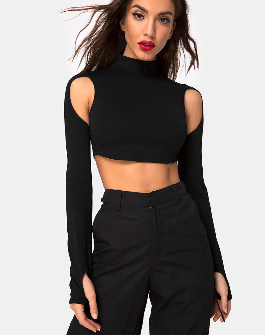 Lomiva Crop Top in Black - Awmao