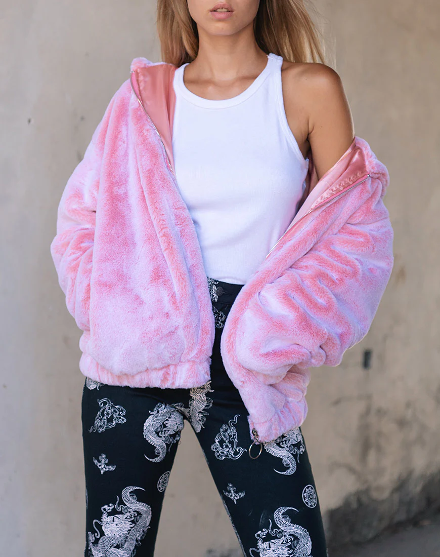 Emerson Jacket in Faux Fur Pink - Awmao