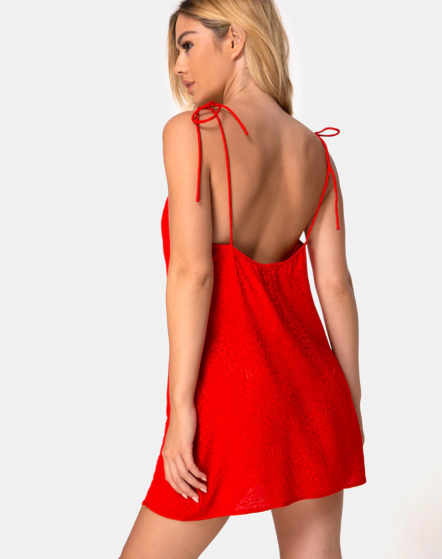 Doella Slip Dress in Satin Cheetah Red - Awmao