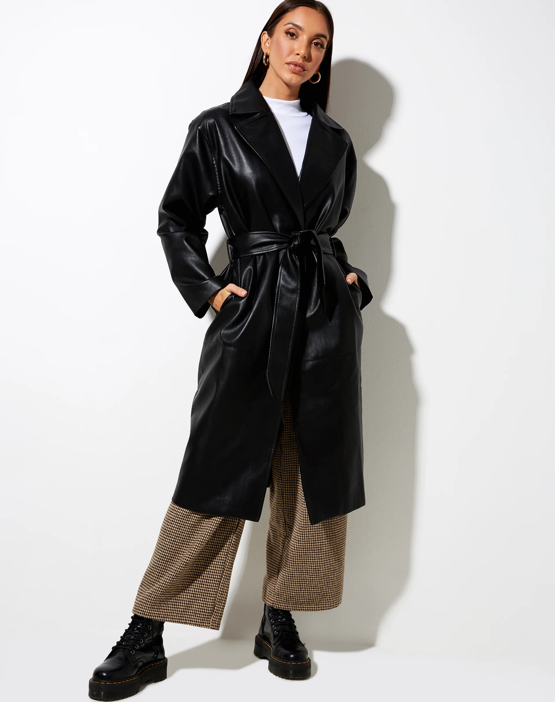 Duster Longline Coat in Pu Black - Awmao