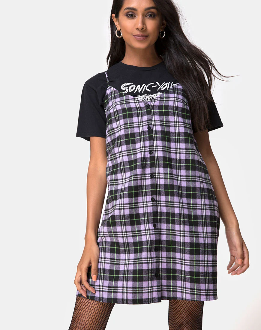 Sanna Slip Dress in Plaid Lilac - Awmao
