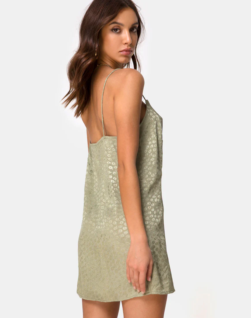 Datista Slip Dress in Satin Ditsy Rose Sage - Awmao