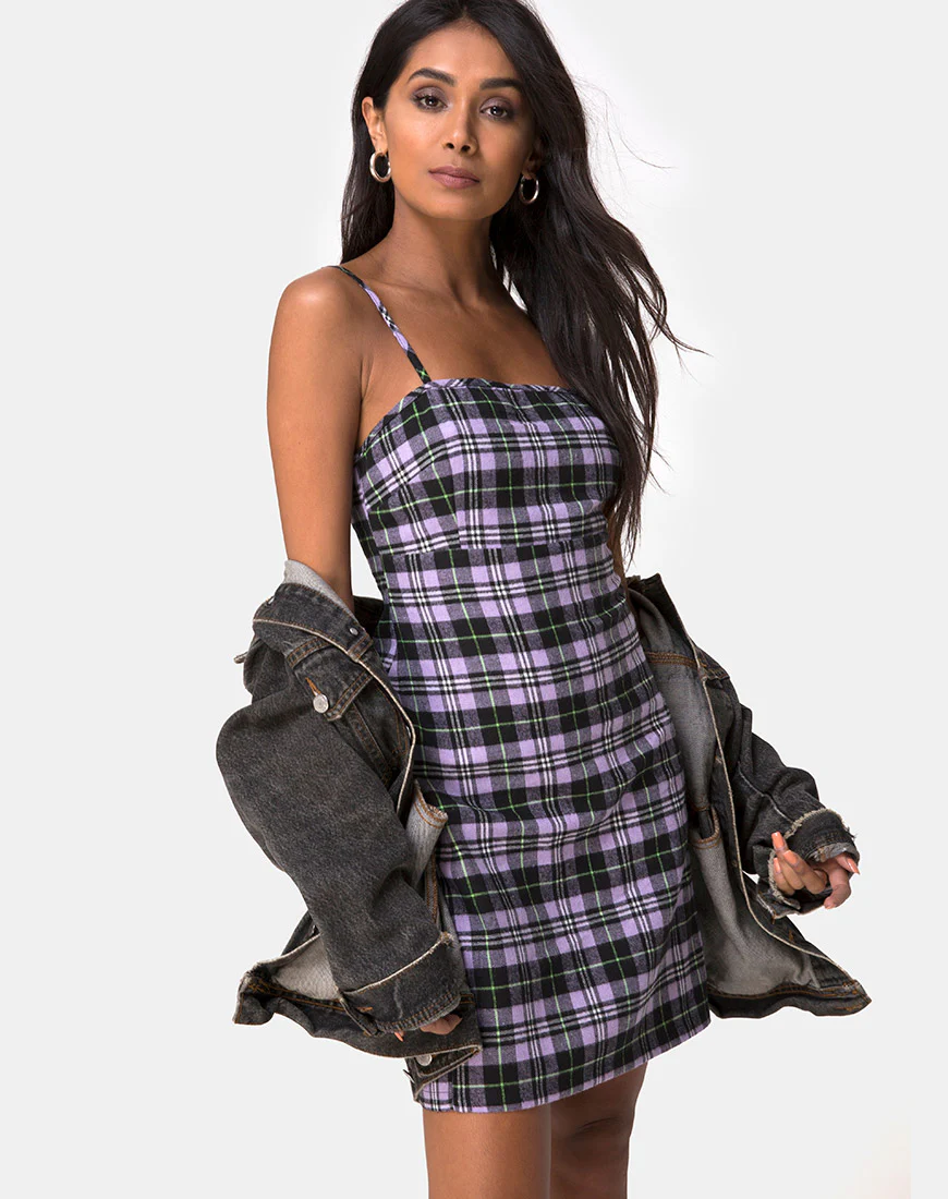Cecile Dress in Plaid Lilac - Awmao
