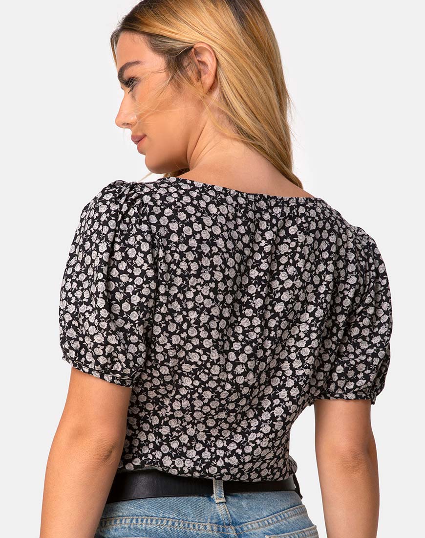 Moria Top in Ditsy Rose Black - Awmao
